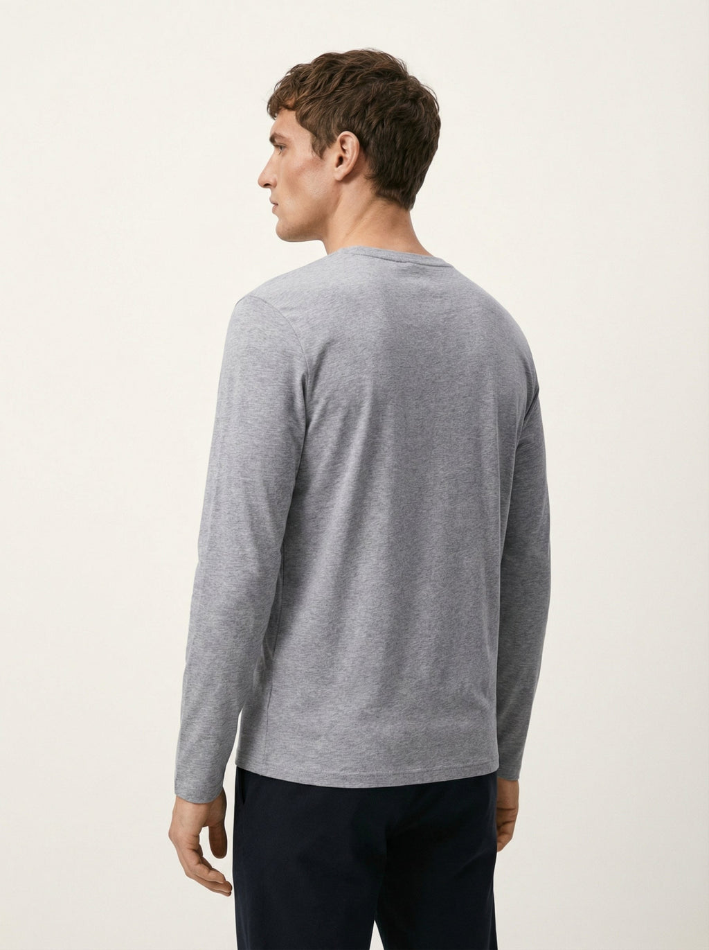 Maglia Maglietta Girocollo Uomo a Maniche Lunghe Grigia