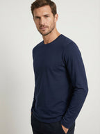 Maglia Uomo Manica Lunga Girocollo in Cotone Stretch Blu Marino