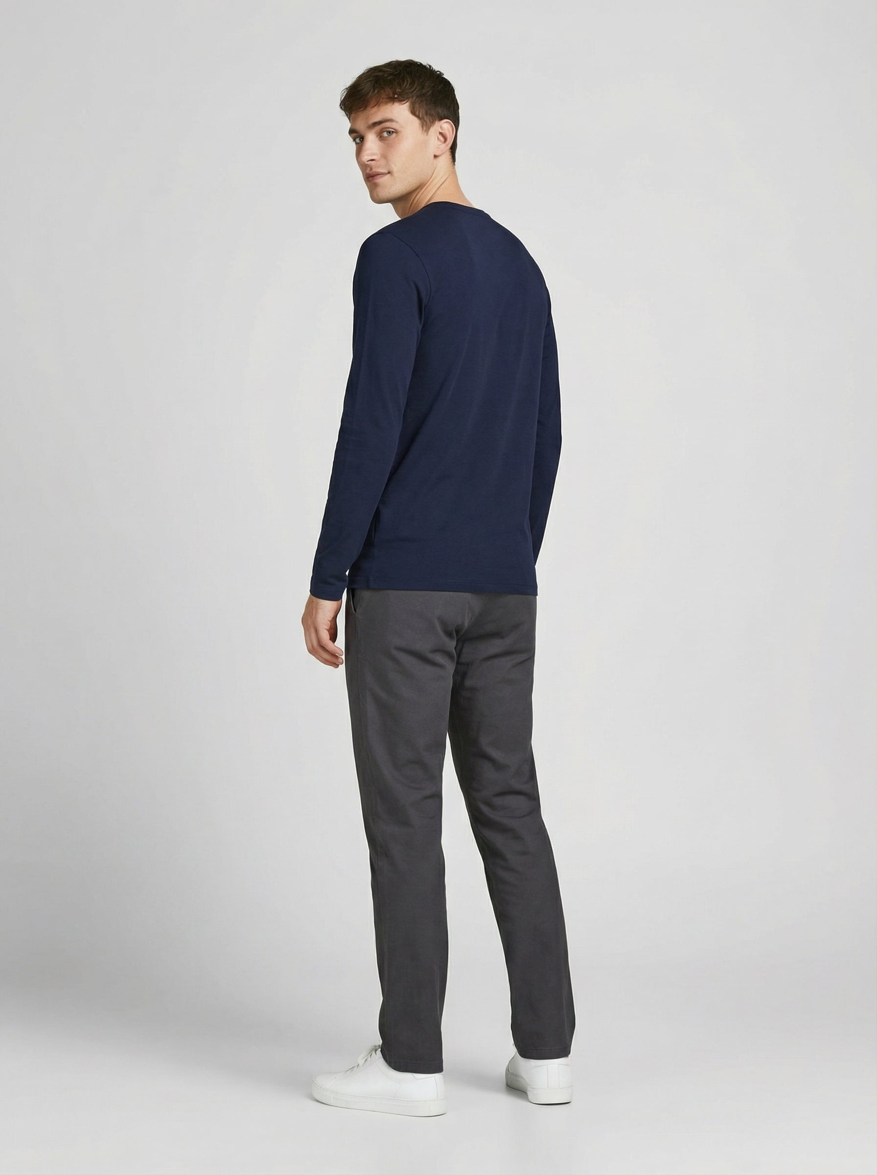 Maglia Uomo Manica Lunga Girocollo in Cotone Stretch Blu Marino