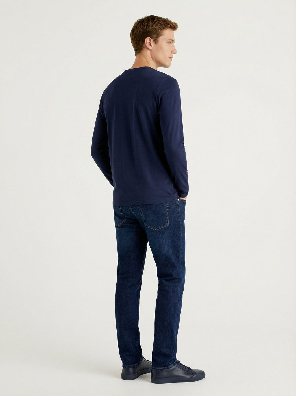 Maglia Uomo Manica Lunga Girocollo in Cotone Stretch Blu Marino