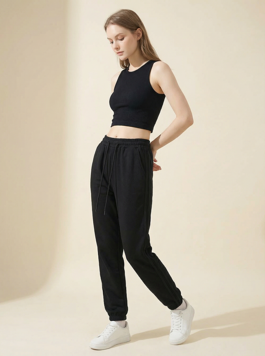 Joggers Donna Comodi con Coulisse e Bande Laterali Sportive