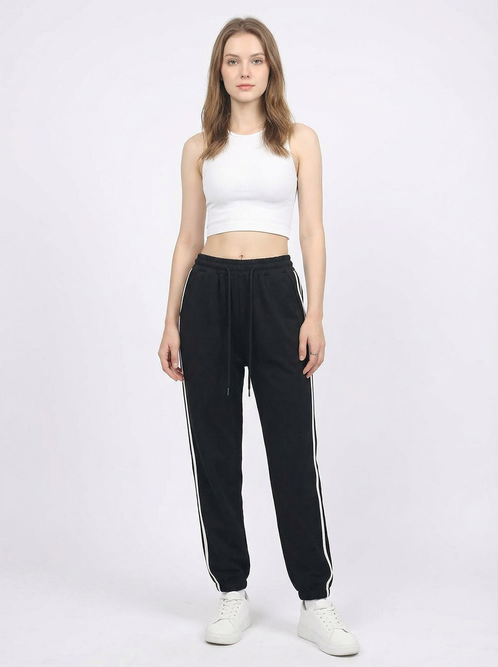 Joggers Donna Comodi con Coulisse e Bande Laterali Sportive