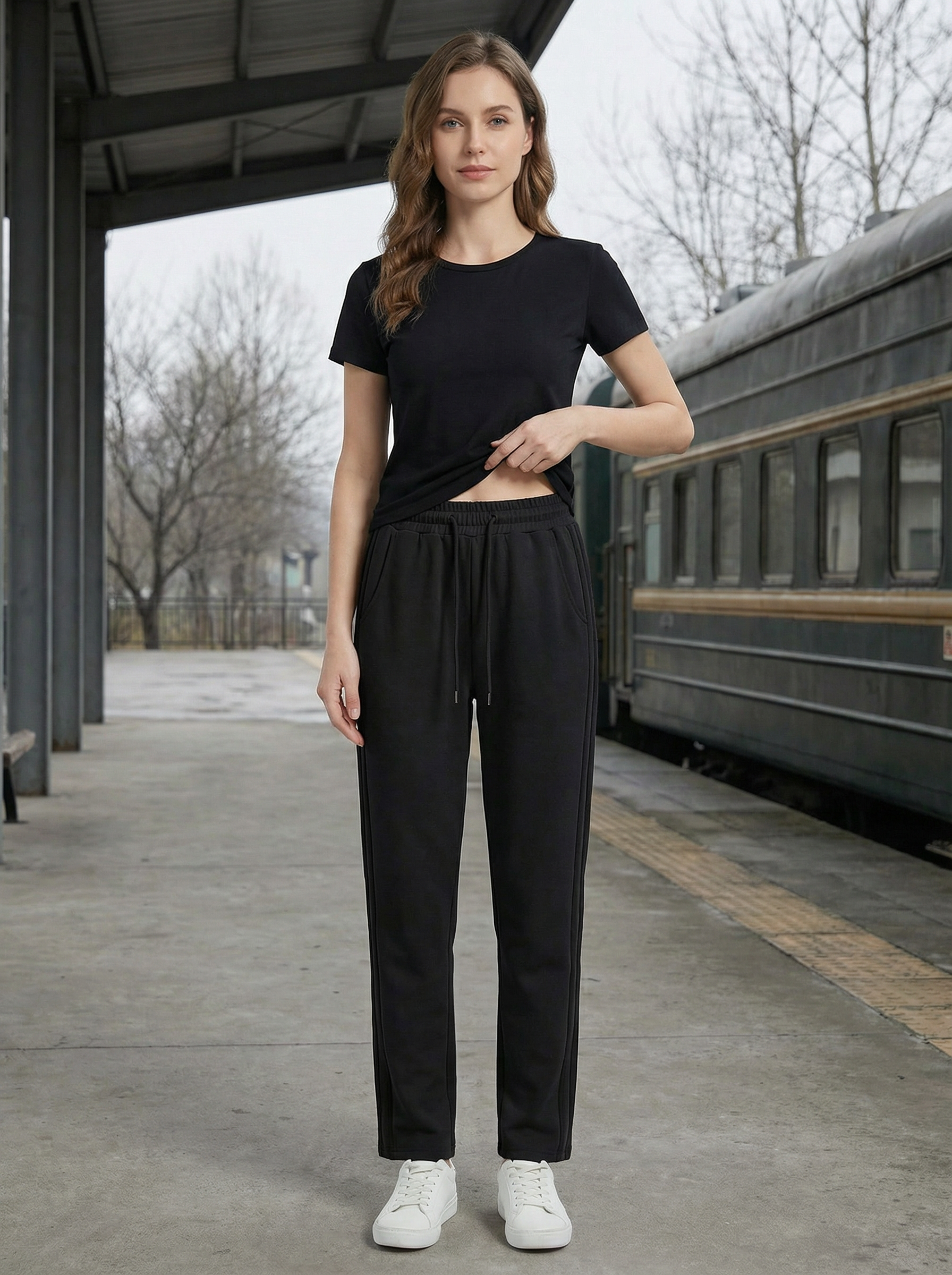 Pantaloni Sportivi Casual Donna con Coulisse e Banda Laterale