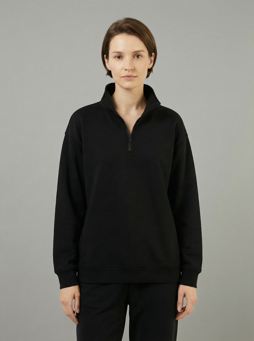 Maglia Termica Donna Collo Alto Mezza Zip in Poliestere Elastico