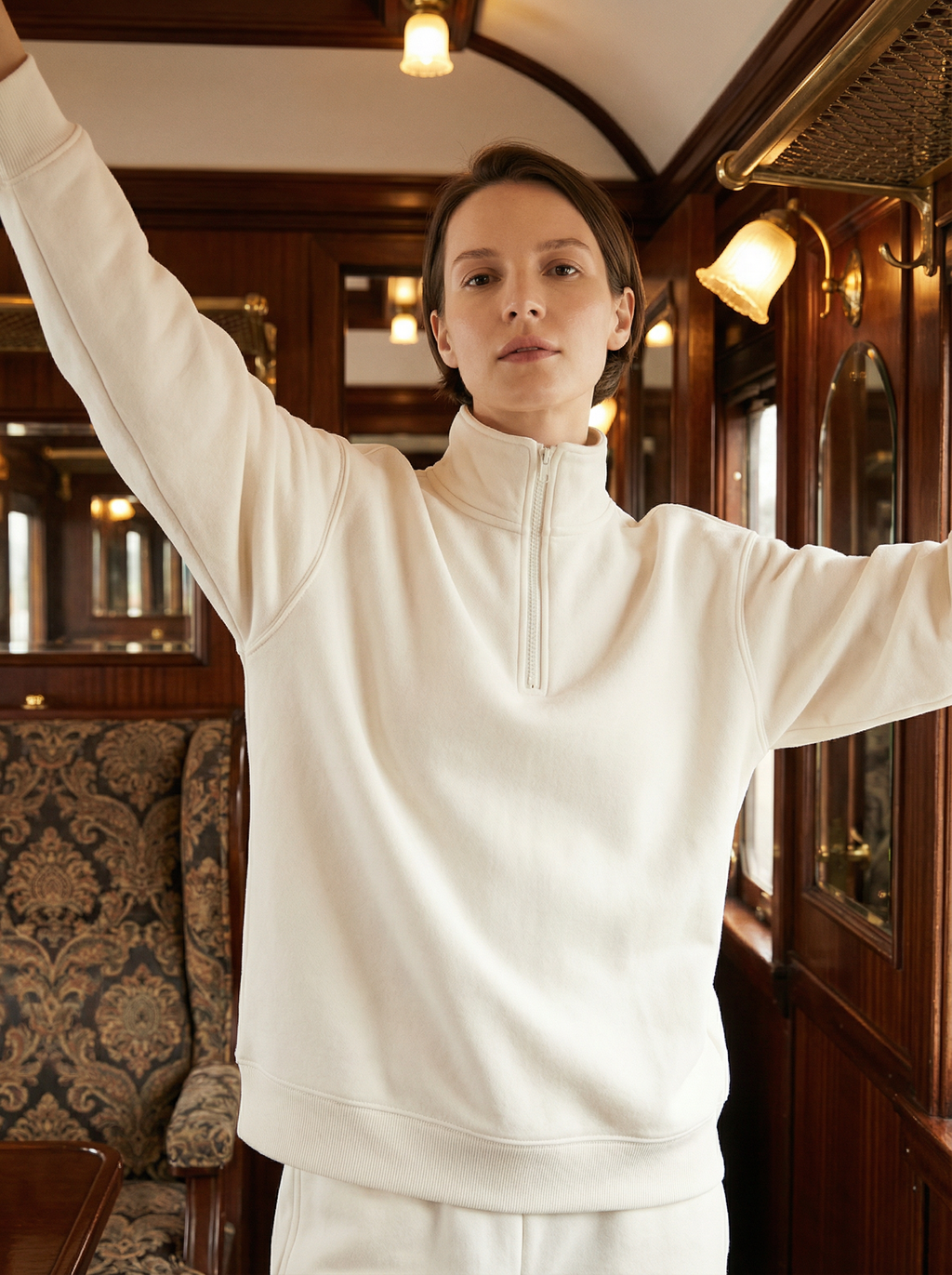 Maglia Termica Donna Collo Alto Mezza Zip in Poliestere Elastico