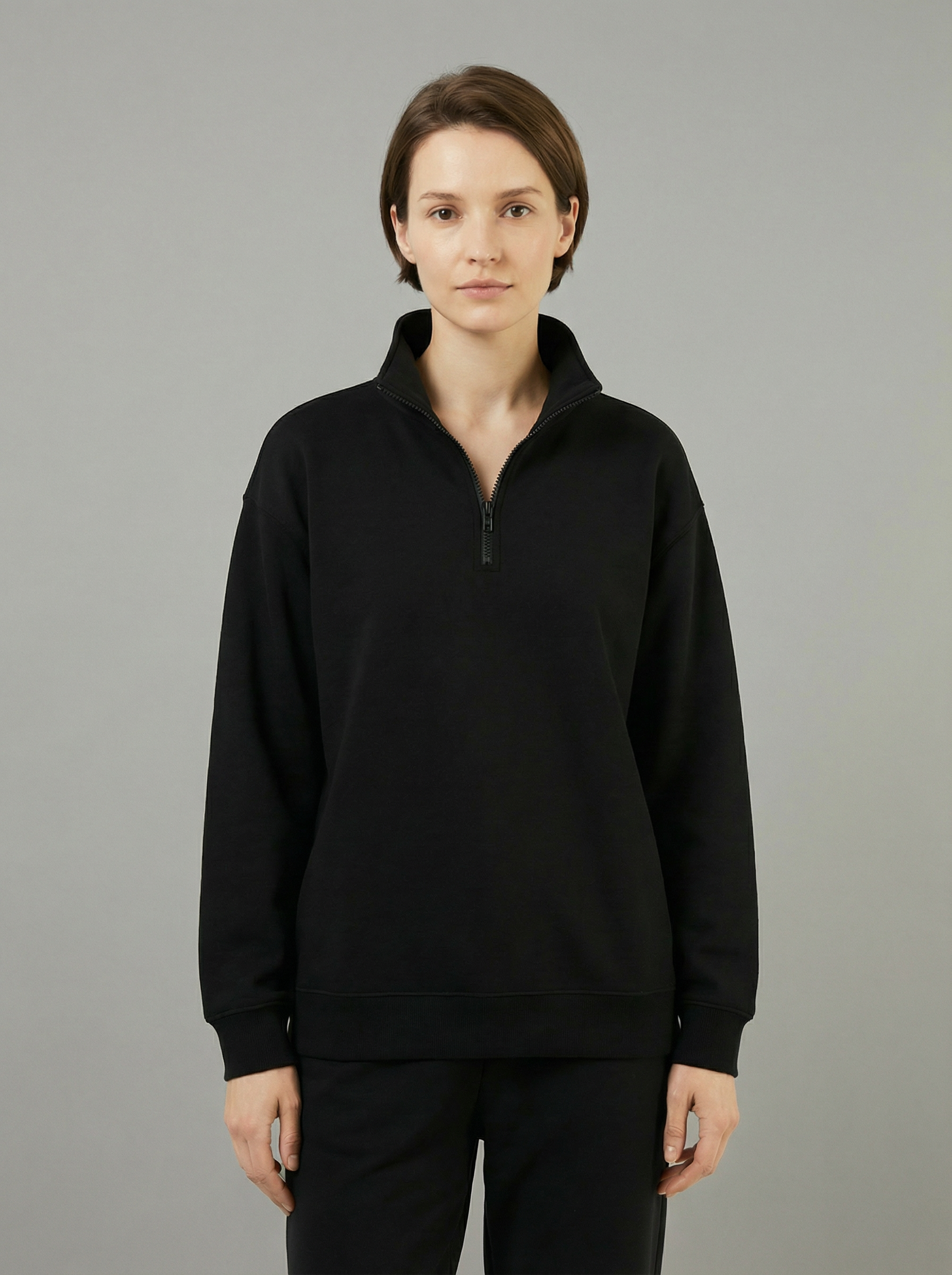 Maglia Termica Donna Collo Alto Mezza Zip in Poliestere Elastico