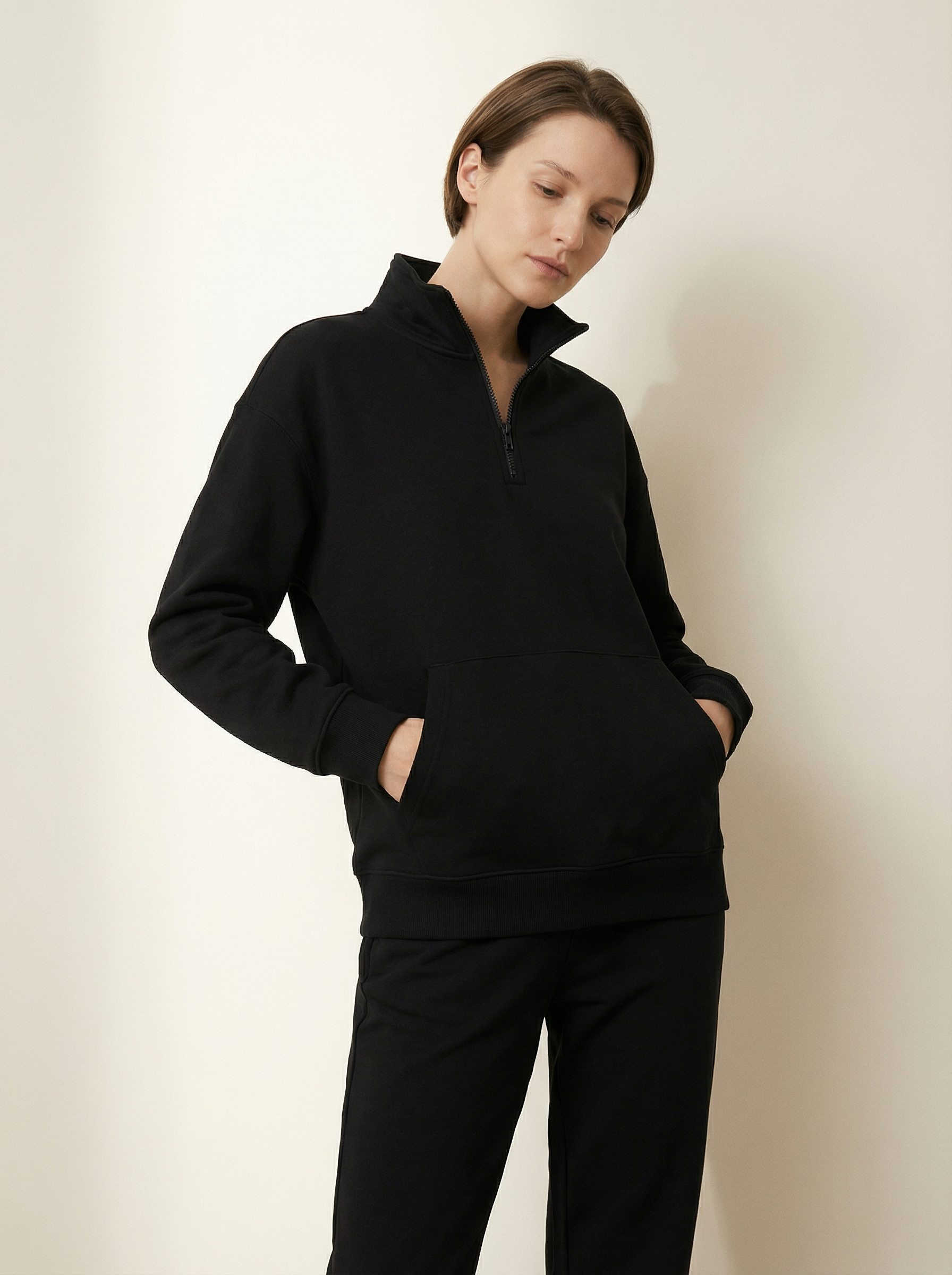 Maglia Termica Donna Collo Alto Mezza Zip in Poliestere Elastico