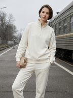 Maglia Termica Donna Collo Alto Mezza Zip in Poliestere Elastico