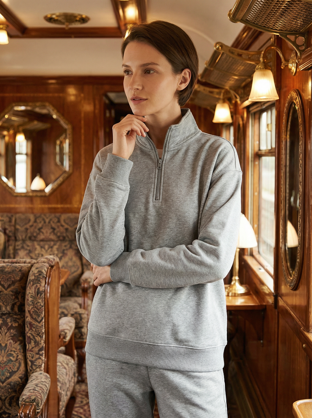 Maglia Termica Donna Collo Alto Mezza Zip in Poliestere Elastico