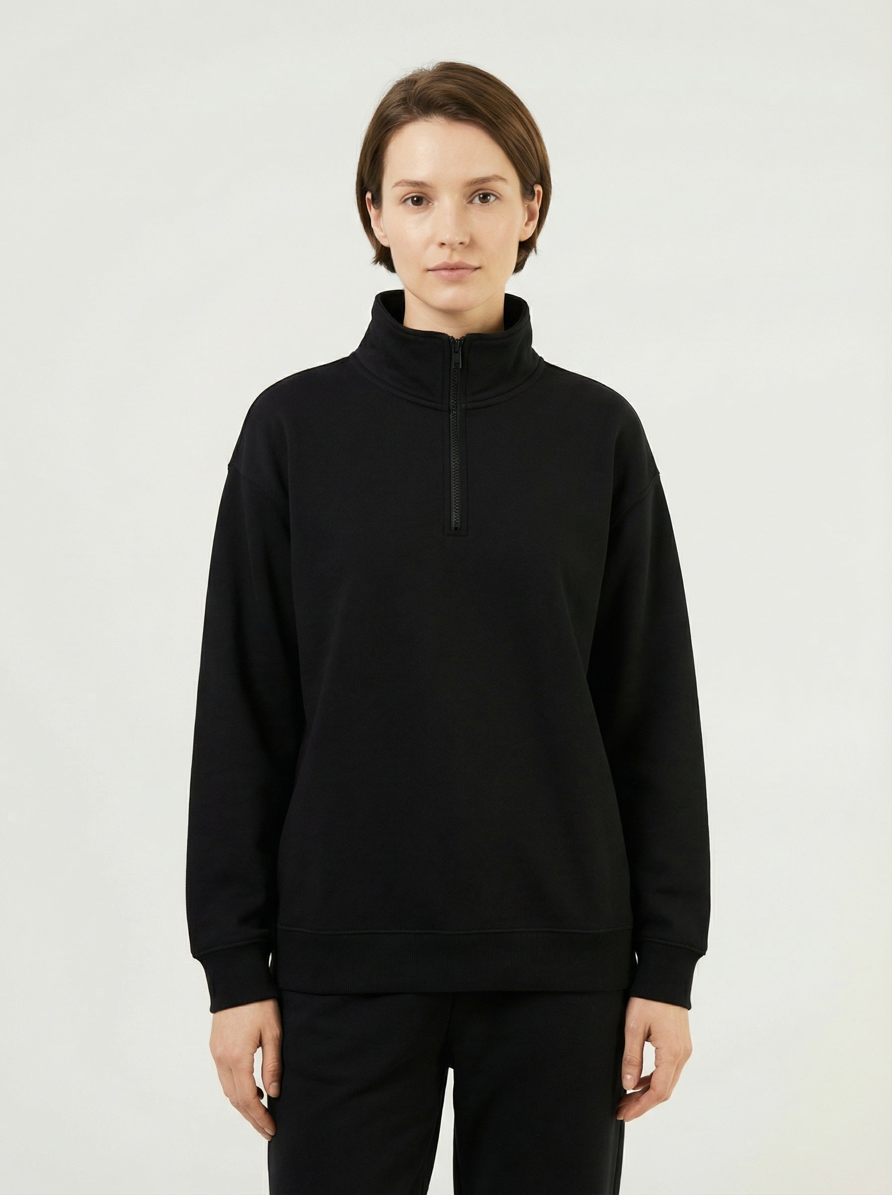 Maglia Termica Donna Collo Alto Mezza Zip in Poliestere Elastico