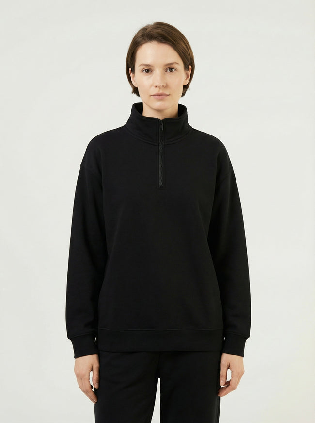 Maglia Termica Donna Collo Alto Mezza Zip in Poliestere Elastico Hover Image