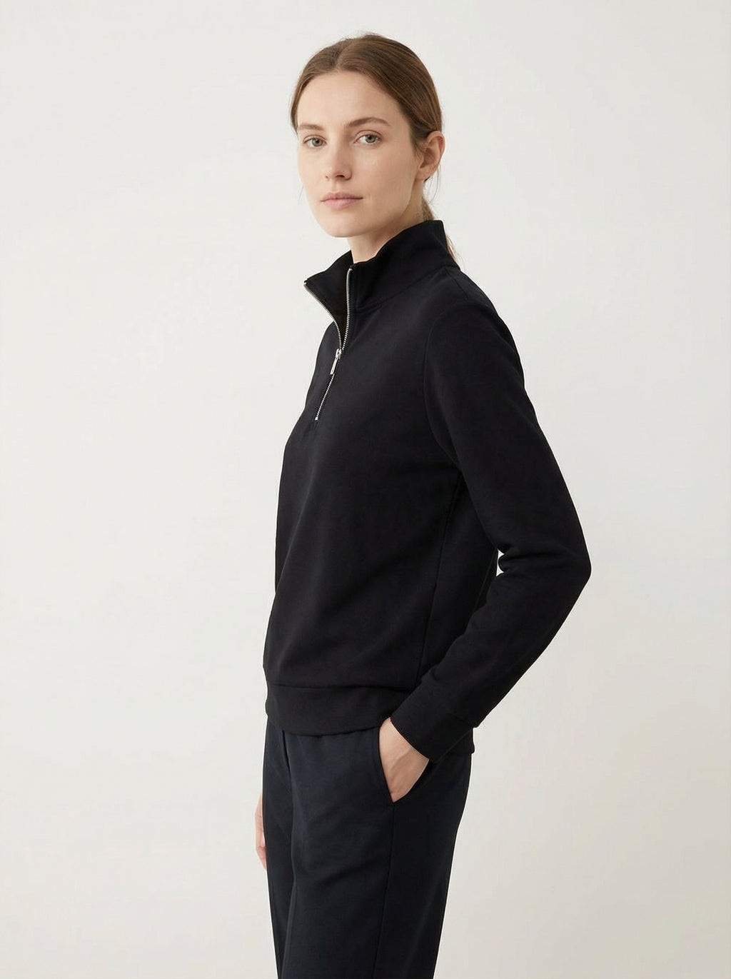 Maglia Termica Donna Collo Alto Mezza Zip in Poliestere Elastico