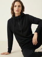 Felpa Donna con Cappuccio e Mezza Zip - Nera, Beige, Grigia