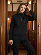 Felpa Donna con Cappuccio e Mezza Zip - Nera, Beige, Grigia