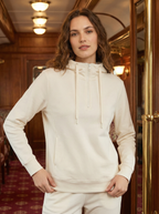 Felpa Donna con Cappuccio e Mezza Zip - Nera, Beige, Grigia