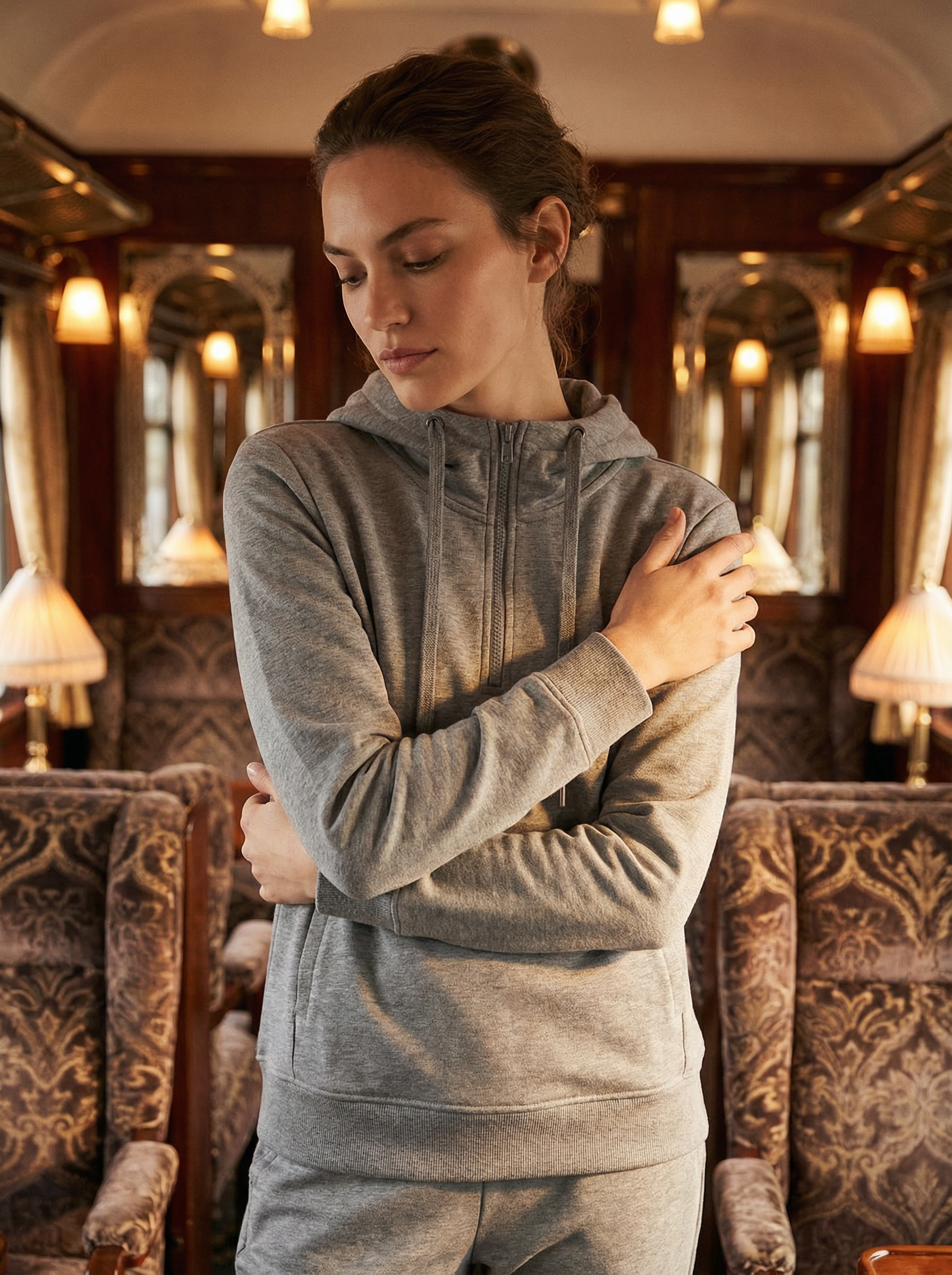 Felpa Donna con Cappuccio e Mezza Zip - Nera, Beige, Grigia