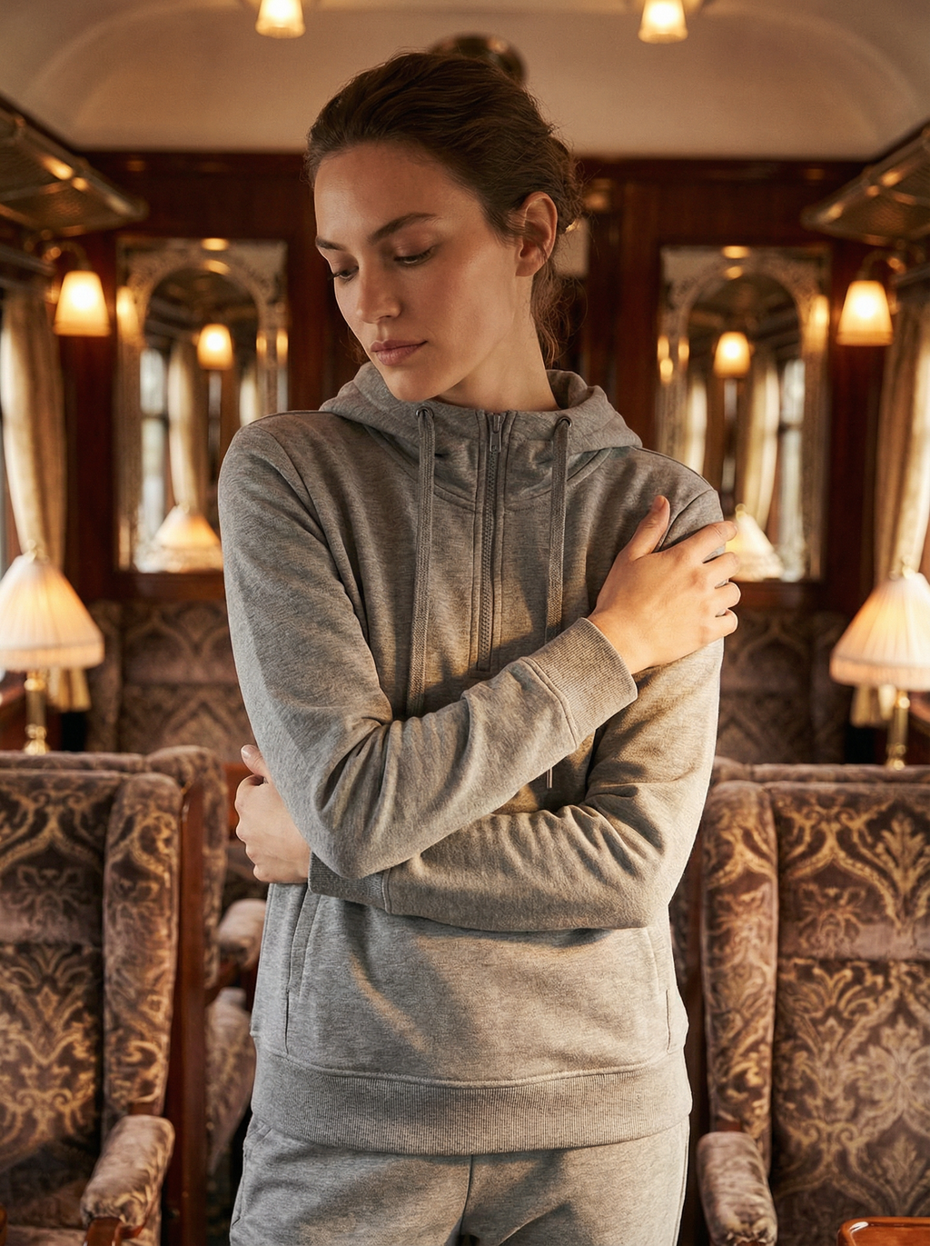 Felpa Donna con Cappuccio e Mezza Zip - Nera, Beige, Grigia