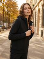 Felpa Donna con Cappuccio e Mezza Zip - Nera, Beige, Grigia