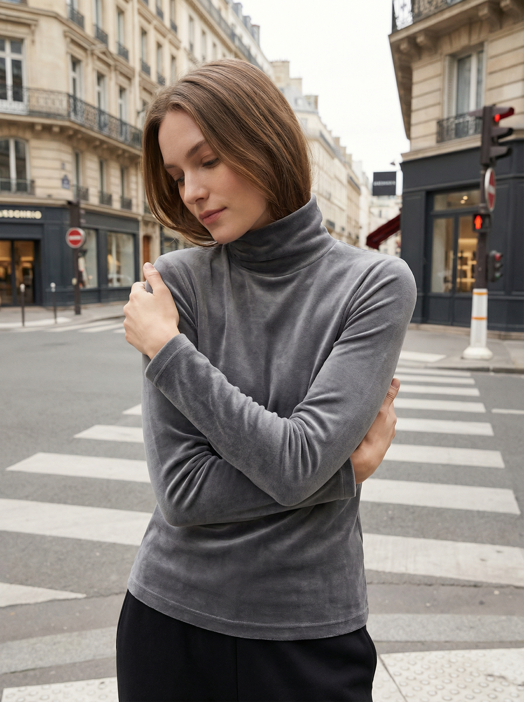 Maglia Dolcevita Termica a Maniche Lunghe in Poliestere Elastico