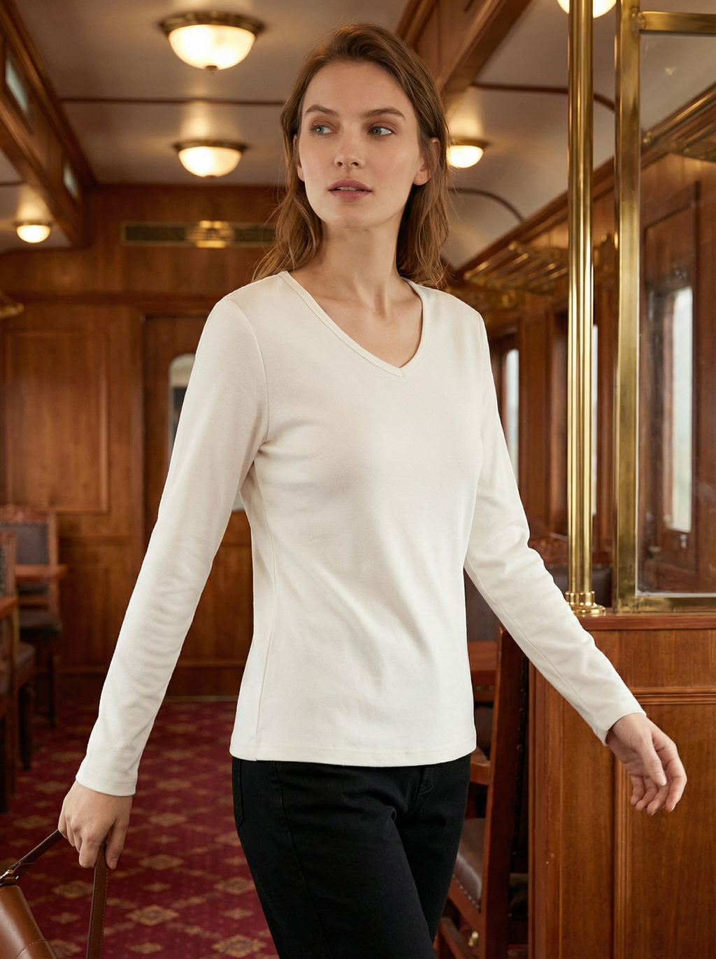 Maglia Intima Termica Donna Scollo a V Maniche Lunghe