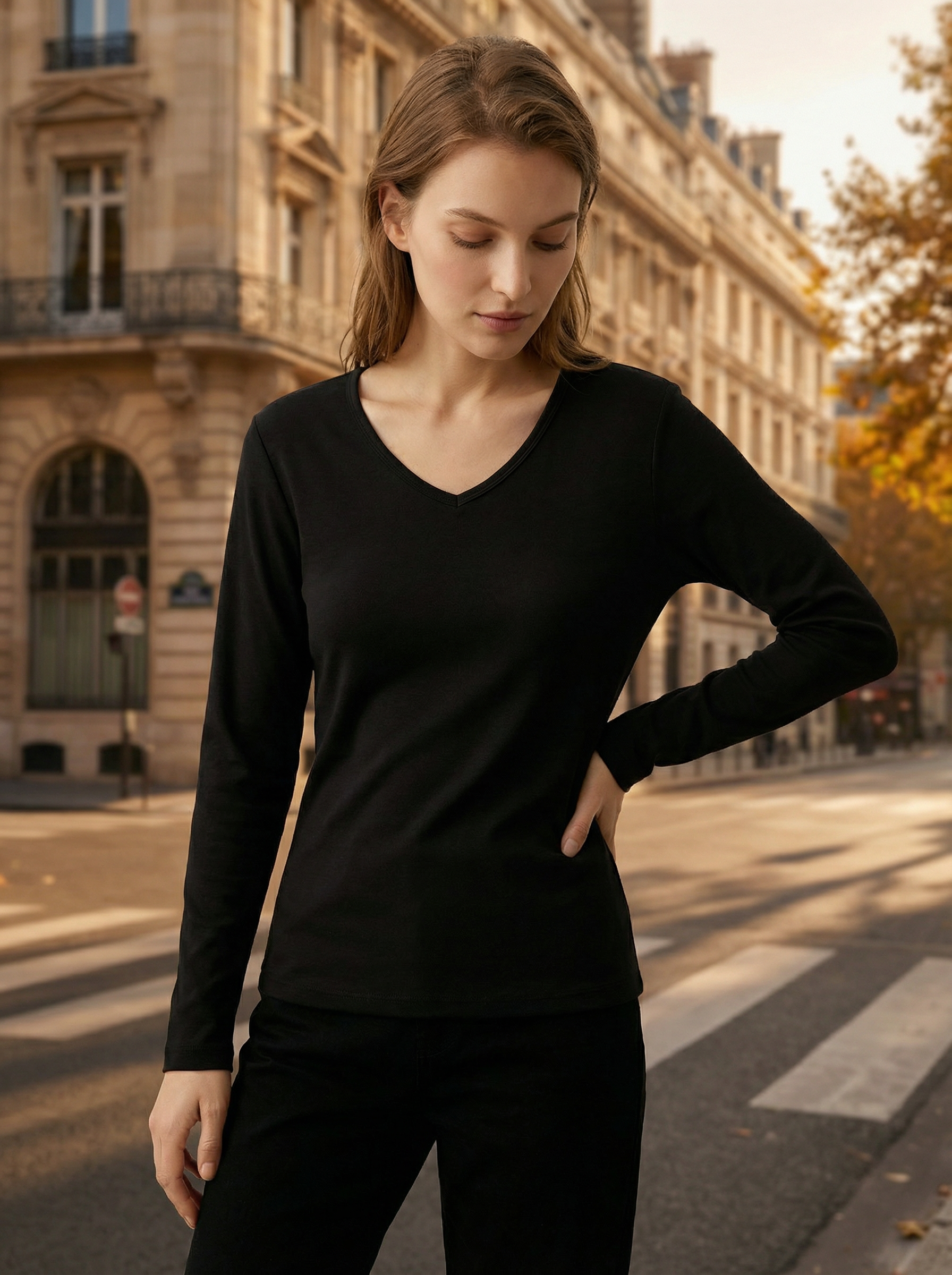 Maglia Intima Termica Donna Scollo a V Maniche Lunghe