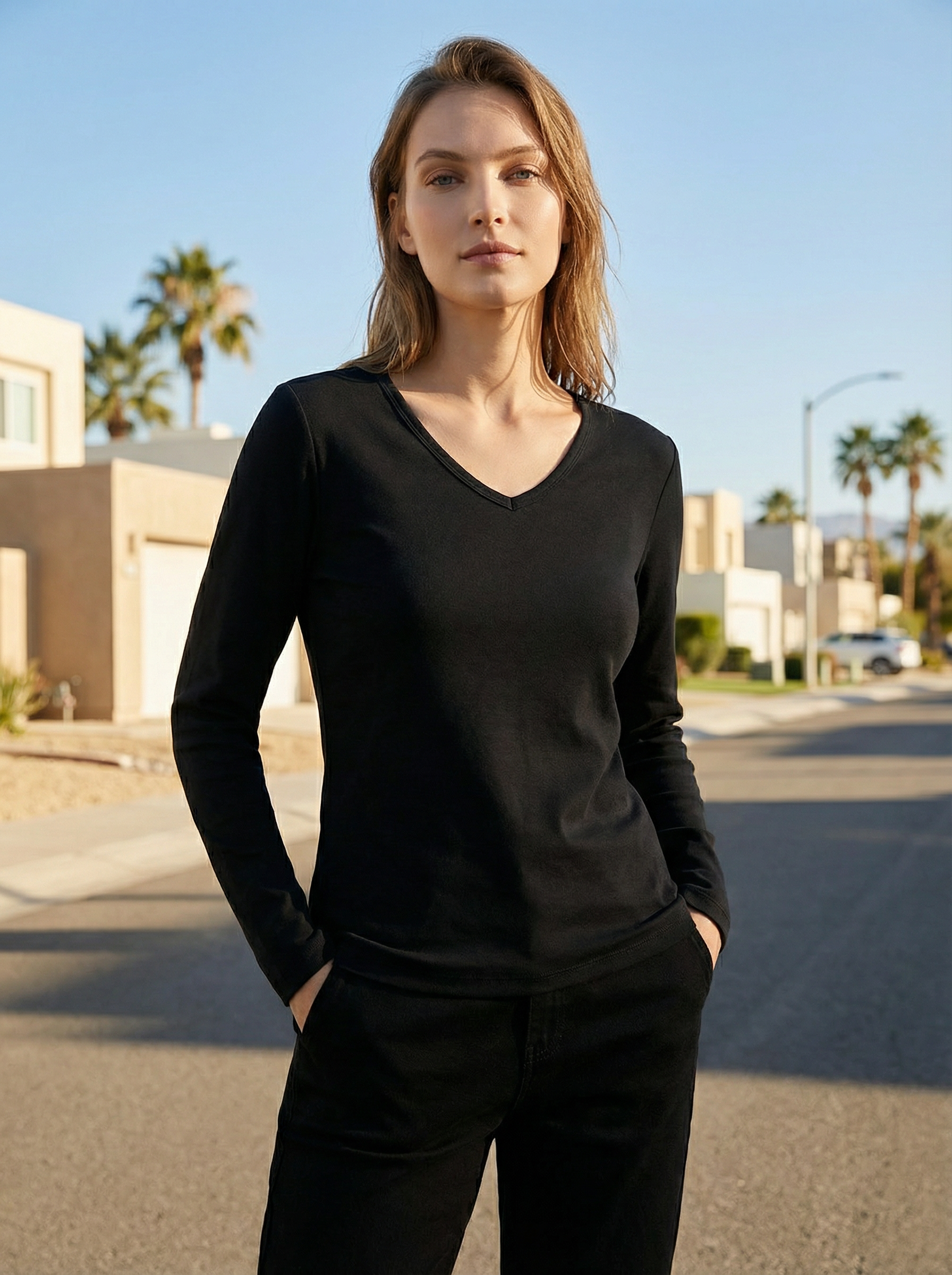 Maglia Intima Termica Donna Scollo a V Maniche Lunghe