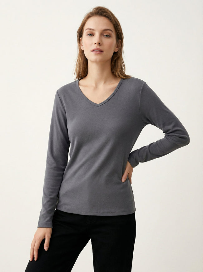 Maglia Intima Termica Donna Scollo a V Maniche Lunghe Hover Image