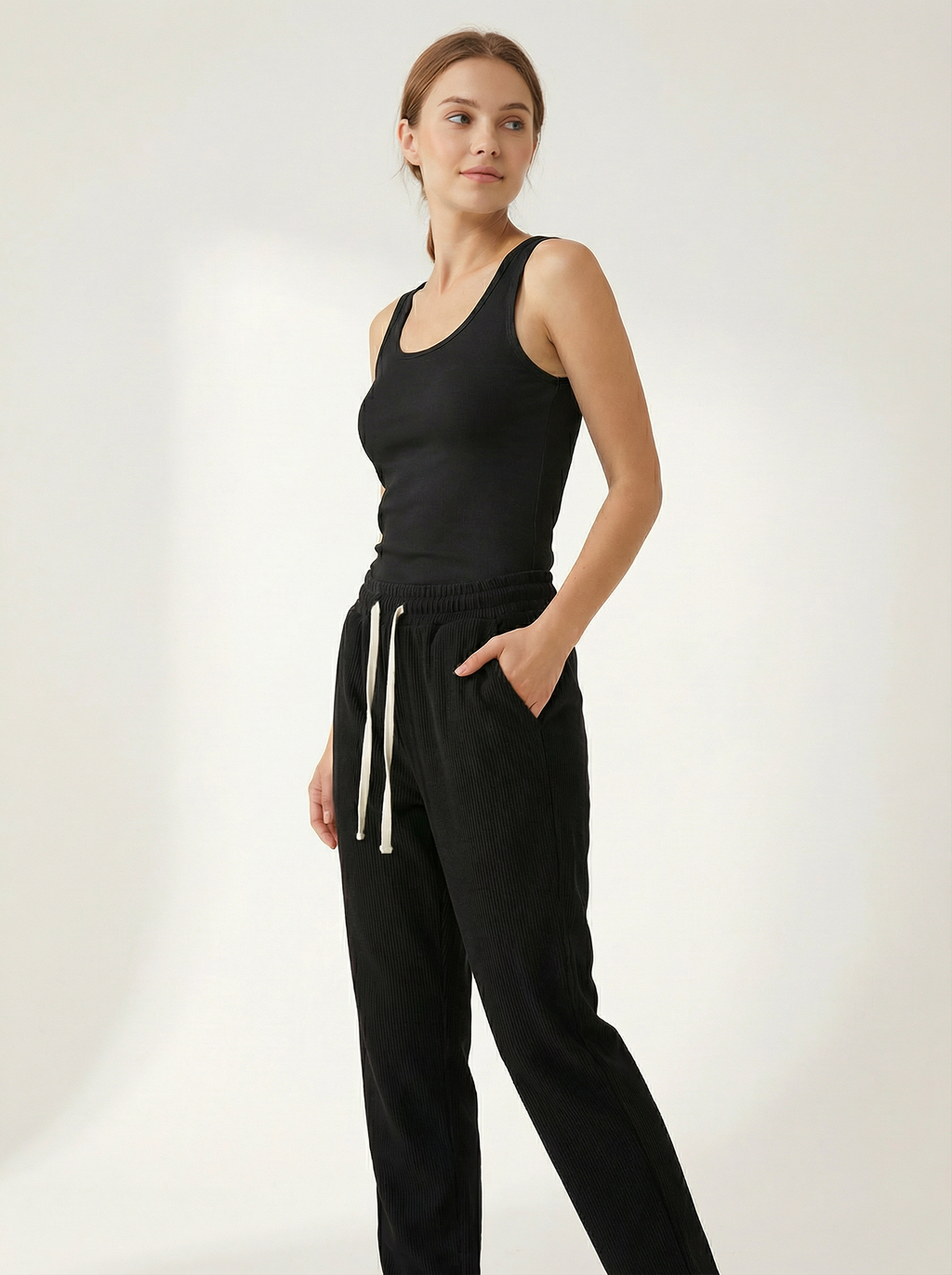 Pantaloni Casual Donna con Coulisse in Velluto a Coste