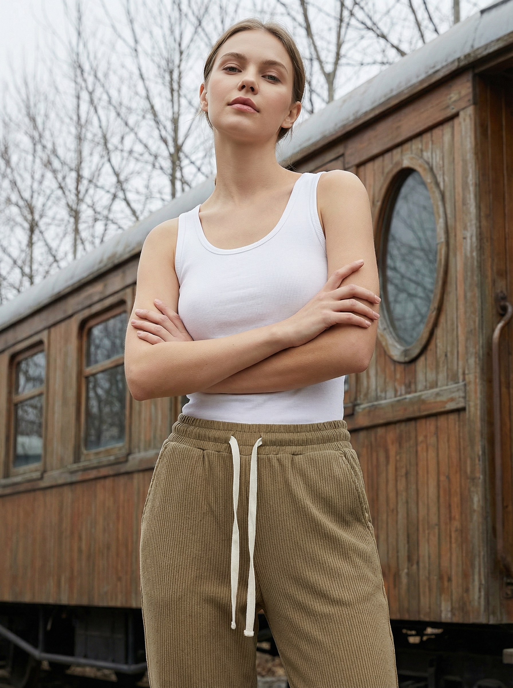 Pantaloni Casual Donna con Coulisse in Velluto a Coste