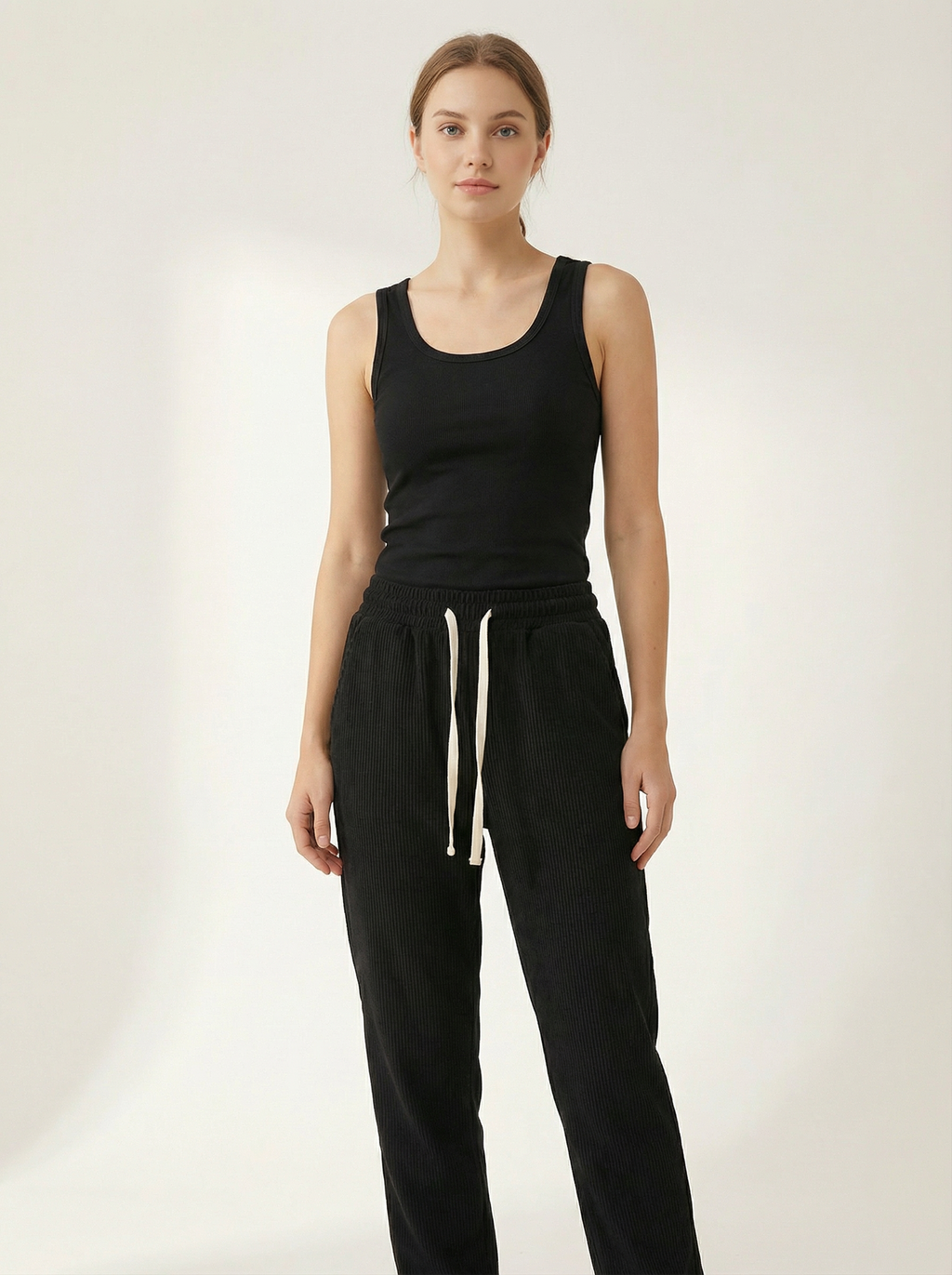 Pantaloni Casual Donna con Coulisse in Velluto a Coste