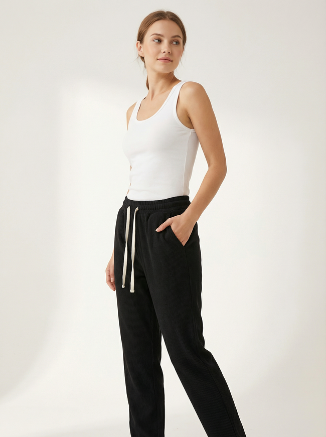 Pantaloni Casual Donna con Coulisse in Velluto a Coste Hover Image