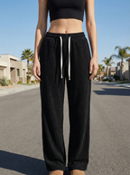 Pantaloni Donna Larghi in Velluto a Coste Morbido con Coulisse