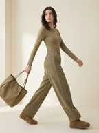 Pantaloni Donna Larghi in Velluto a Coste Morbido con Coulisse