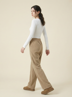 Pantaloni Donna Larghi in Velluto a Coste Morbido con Coulisse