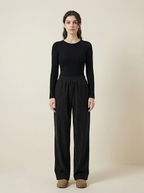 Pantaloni Donna Larghi in Velluto a Coste Morbido con Coulisse