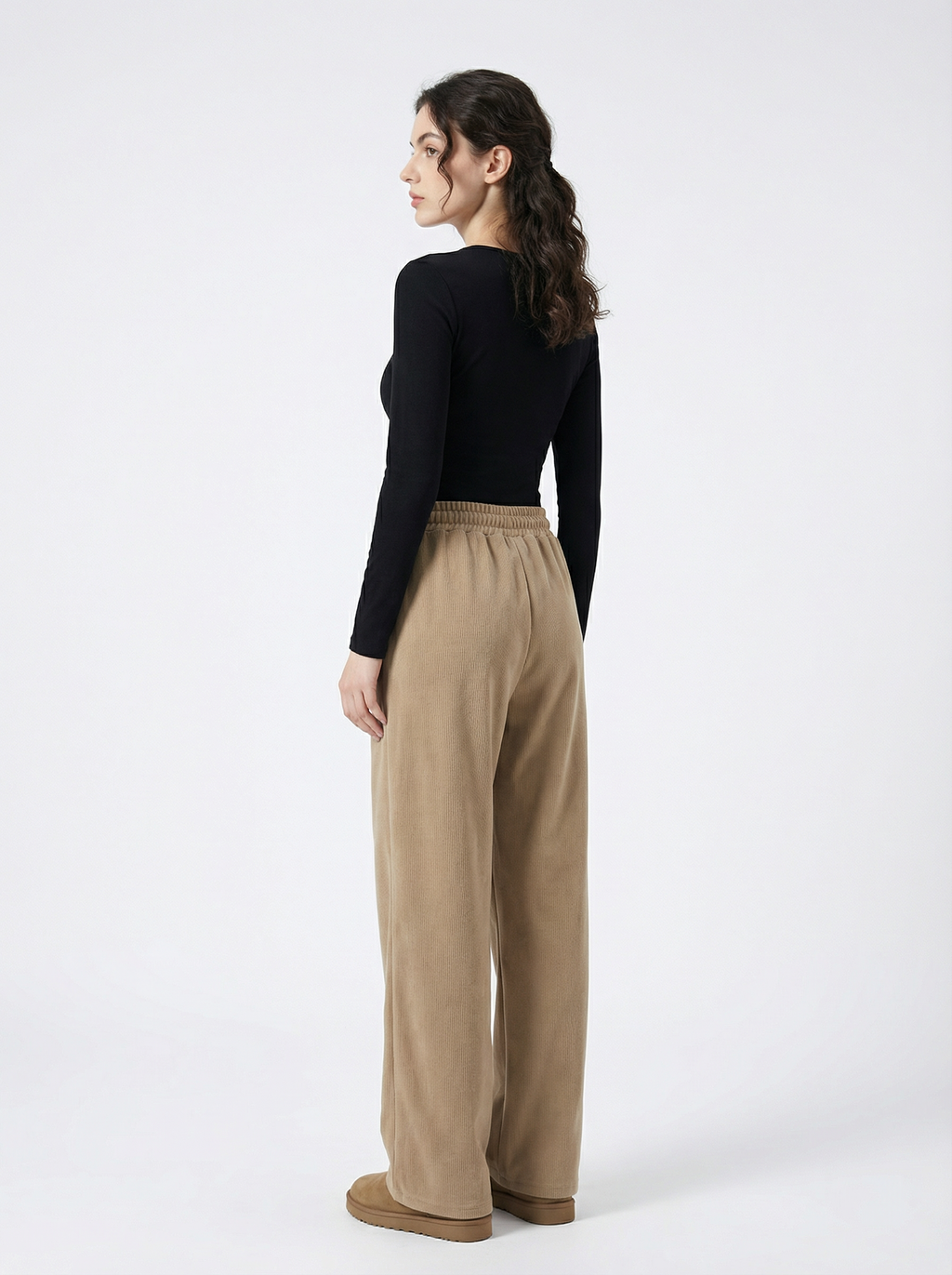 Pantaloni Donna Larghi in Velluto a Coste Morbido con Coulisse