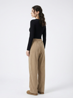 Pantaloni Donna Larghi in Velluto a Coste Morbido con Coulisse