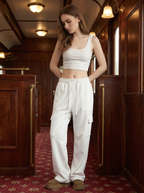 Pantaloni Cargo Donna Loose Fit con Coulisse e Tasche Laterali