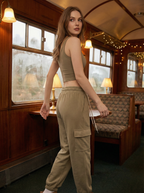 Pantaloni Cargo Donna Loose Fit con Coulisse e Tasche Laterali