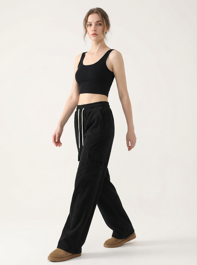 Pantaloni Cargo Donna Loose Fit con Coulisse e Tasche Laterali Main Image