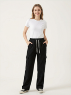 Pantaloni Cargo Donna Loose Fit con Coulisse e Tasche Laterali