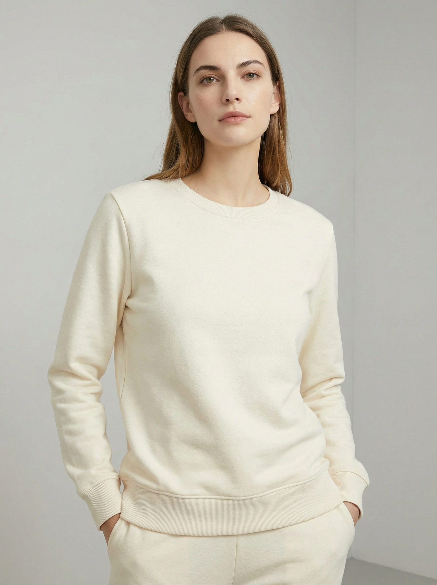 Felpa Girocollo Calda e Morbida in Misto Cotone Felpato