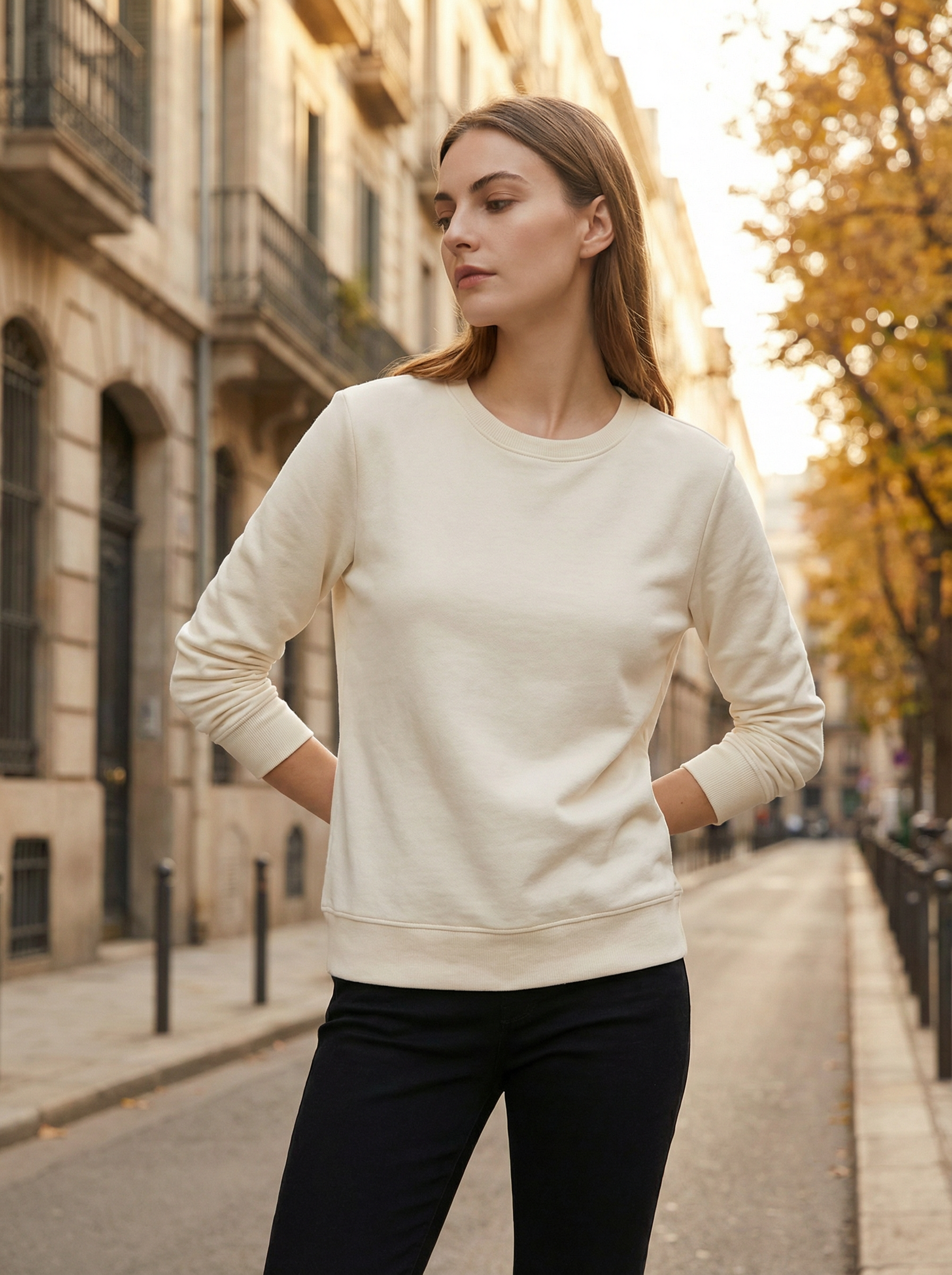 Felpa Girocollo Calda e Morbida in Misto Cotone Felpato