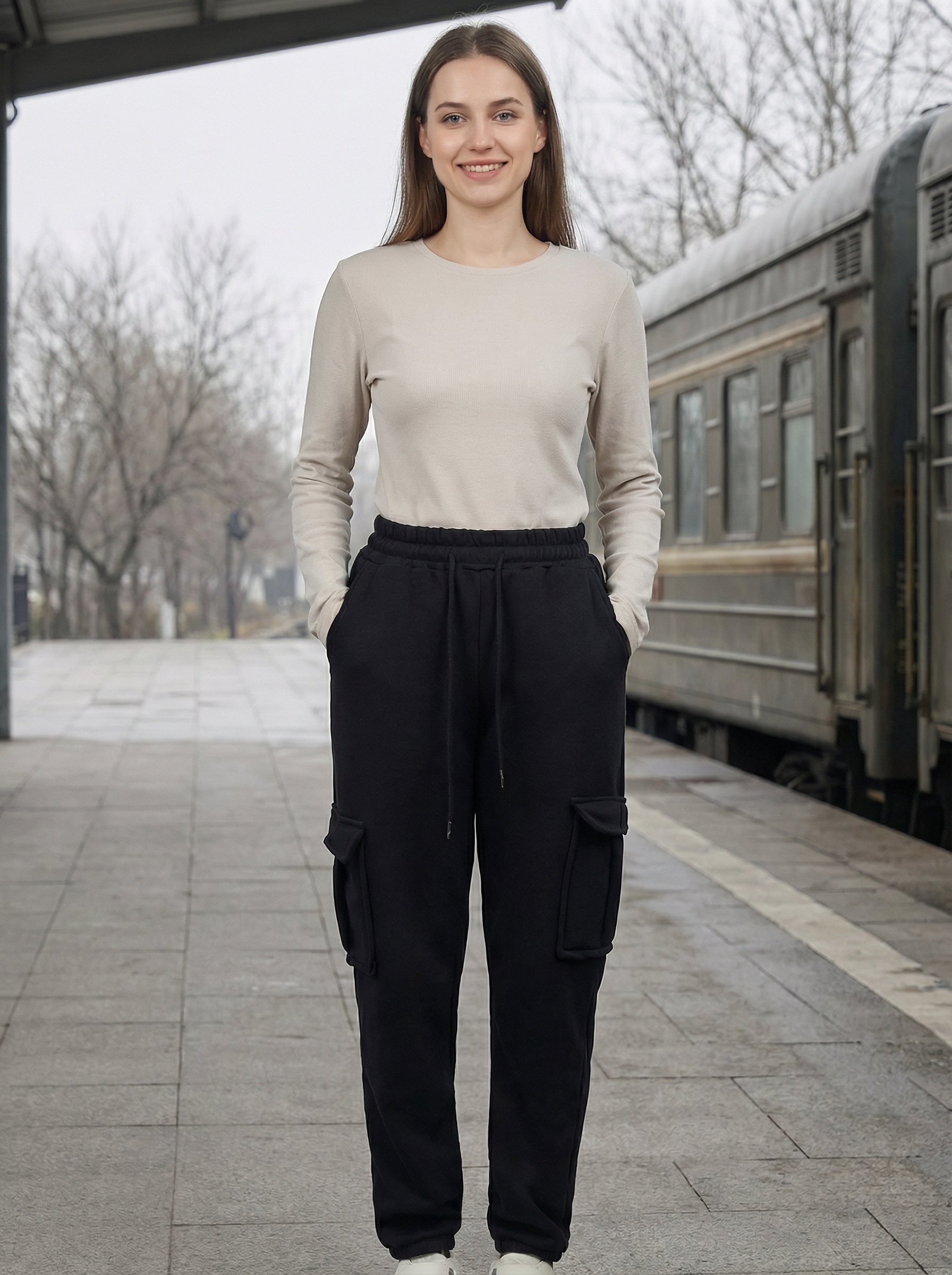 Pantaloni Cargo Felpati Jogger da Donna