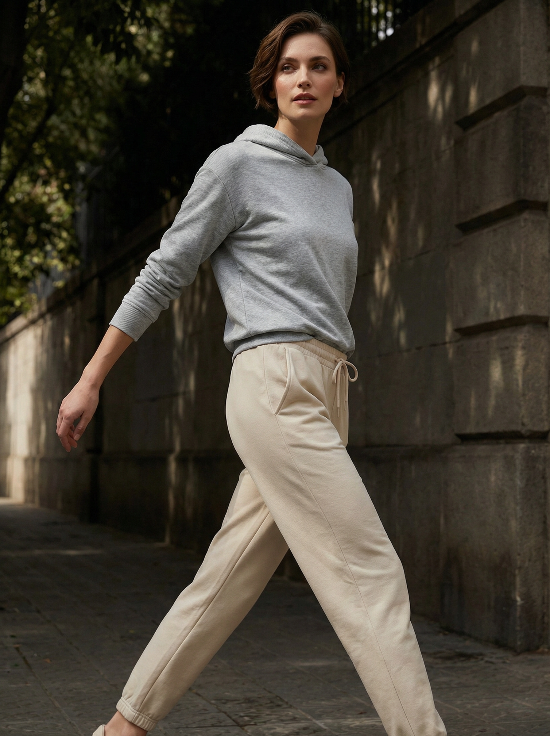 Joggers in Felpa Morbida con Coulisse e Polsini Caviglia