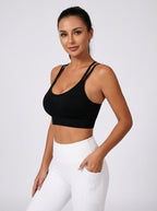 Brassière Sportiva Nera a Costine, Spalline Multiple Incrociate