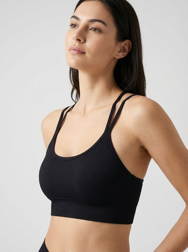 Brassière Sportiva Nera a Costine, Spalline Multiple Incrociate Main Image