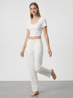 Top Corto a Costine Maniche Corte Scollo Rotondo