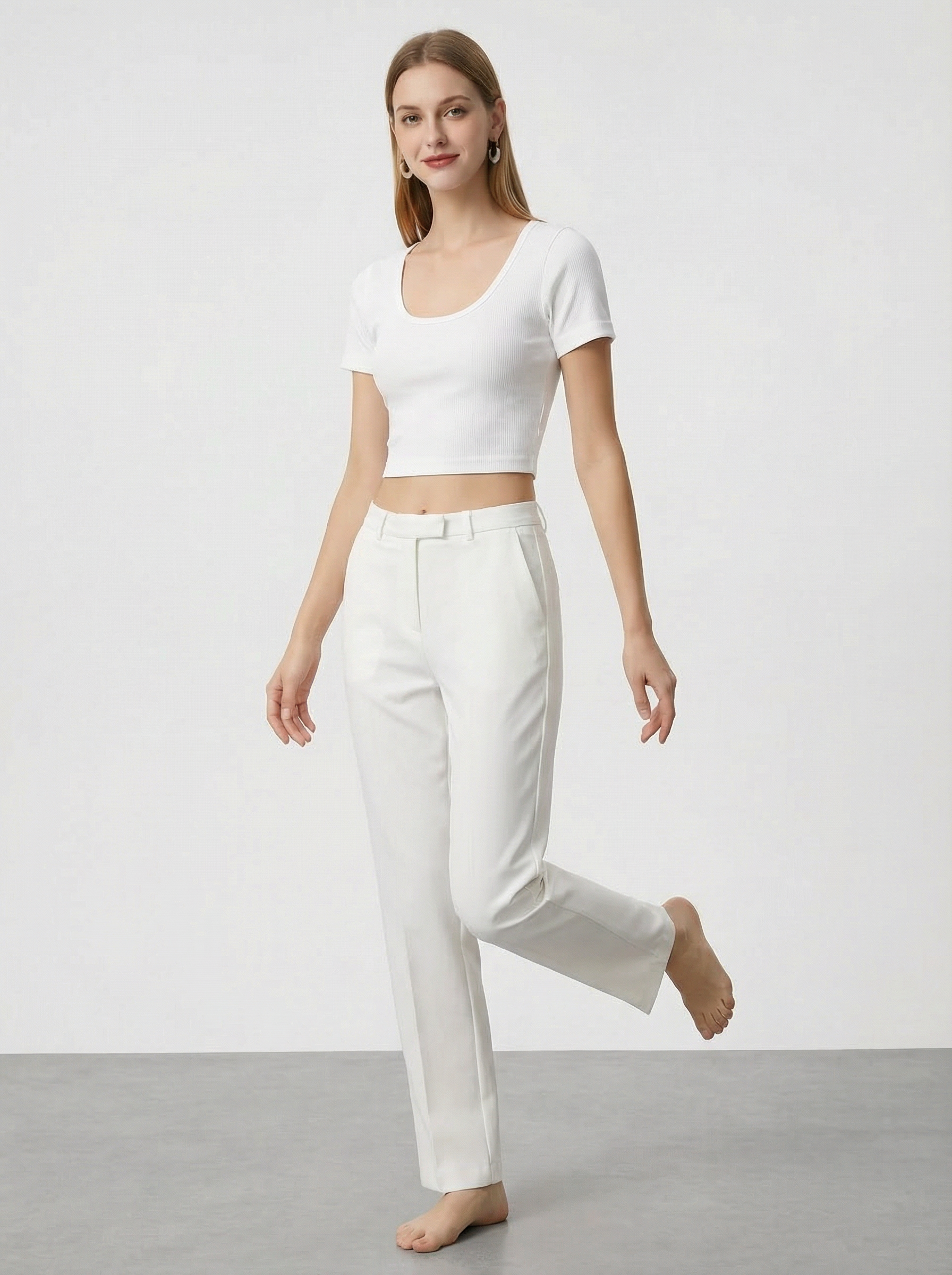 Top Corto a Costine Maniche Corte Scollo Rotondo