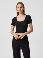 Top Corto a Costine Maniche Corte Scollo Rotondo